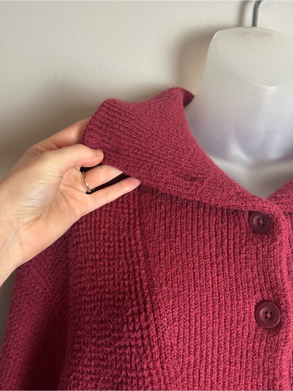 Aerie Oversized Red Waffle Knit Super Soft Quarter Button Up Pullover Sweater - Picture 4 of 8